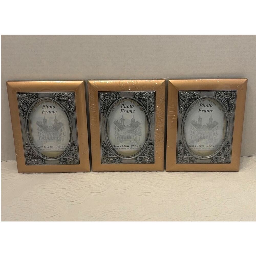 Lot 3 New Ornate Rose Picture Frames 3.5x5 Oval Floral Distressed Cottagecore